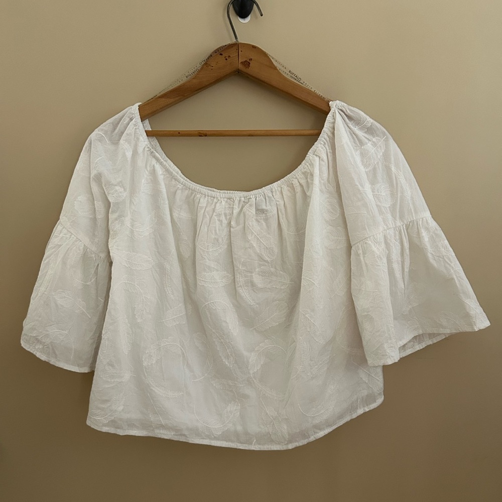 Buffalo Off the Shoulder White Bohemian Top with Flared Sleeves